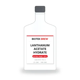 LANTHANUM ACETATE HYDRATE - BioTek Brew laboratory chemical, CAS 917-70-4, pack sizes 25 gm - 100 gm