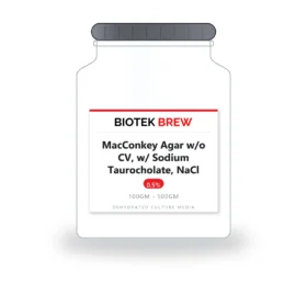MacConkey Agar w/o CV, w/ Sodium Taurocholate, NaCl - BioTek Brew dehydrated culture medium, pack sizes 100gm - 500gm