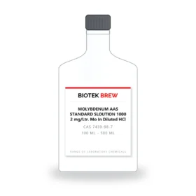 MOLYBDENUM AAS STANDARD SLOUTION 1000 2 mg/Ltr. Mo In Diluted HCl - BioTek Brew laboratory chemical, CAS 7439-98-7