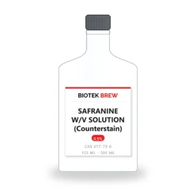 SAFRANINE W/V SOLUTION (Counterstain) - BioTek Brew laboratory chemical, CAS 477-73-6, pack sizes 125 ml - 500 ml