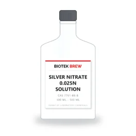 SILVER NITRATE 0.025N SOLUTION - BioTek Brew laboratory chemical, CAS 7761-88-8, pack sizes 100 ml - 500 ml