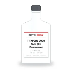 TRYPSIN 2000 U/G (Ex Pancrease) - BioTek Brew laboratory chemical, CAS 9002-07-7, pack sizes 100 gm - 500 gm